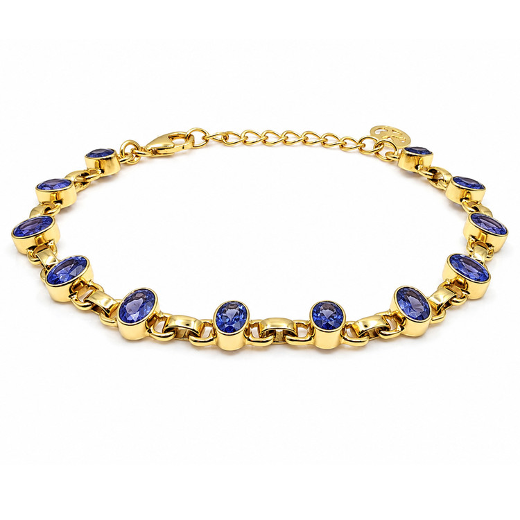 4.90 Ct.Tw. Violetish Blue Tanzanite Bezel Bracelet, 18K Gold Plated Silver