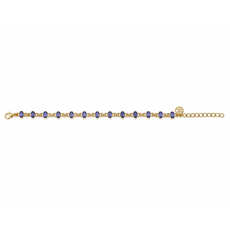 4.90 Ct.Tw. Violetish Blue Tanzanite Bezel Bracelet, 18K Gold Plated Silver