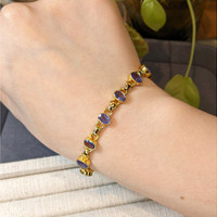 4.90 Ct.Tw.Total Carat Weight Violetish Blue Tanzanite Bezel Bracelet, 18K Gold Plated Silver Life Style