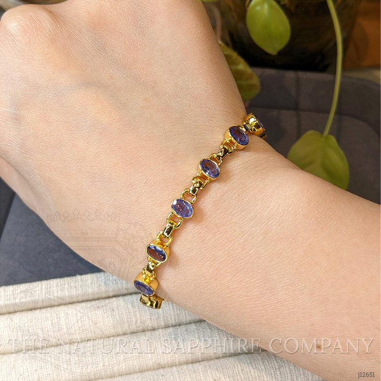 4.90 Ct.Tw. Violetish Blue Tanzanite Bezel Bracelet, 18K Gold Plated Silver
