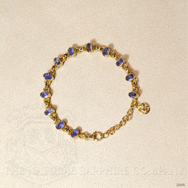 4.90 Ct.Tw. Violetish Blue Tanzanite Bezel Bracelet, 18K Gold Plated Silver