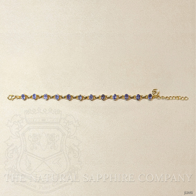 4.90 Ct.Tw. Violetish Blue Tanzanite Bezel Bracelet, 18K Gold Plated Silver