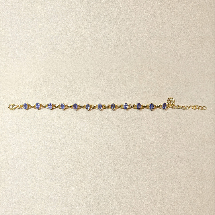 4.90 Ct.Tw. Violetish Blue Tanzanite Bezel Bracelet, 18K Gold Plated Silver