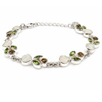 12.26&nbsp;Ct.Tw.Total Carat Weight Green (Lime Green) Peridot, Multi Color White Opal (Light Opal) and Yellow Citrine Bezel Bracelet, Silver Image