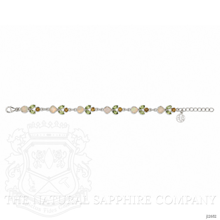 12.26 Ct.Tw. Green (Lime Green) Peridot, Multi Color White Opal (Light Opal) and Yellow Citrine Bezel Bracelet, Silver