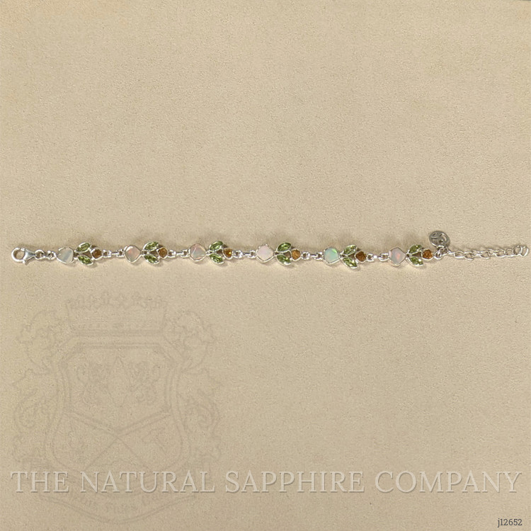 12.26 Ct.Tw. Green (Lime Green) Peridot, Multi Color White Opal (Light Opal) and Yellow Citrine Bezel Bracelet, Silver