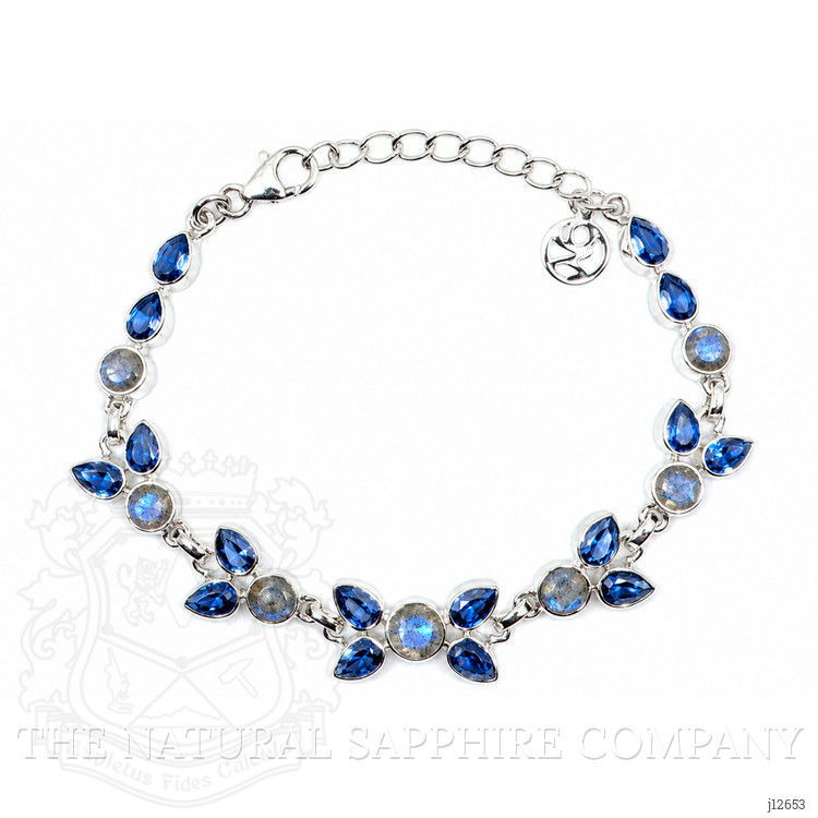 12.56 Ct.Tw. Blue Kyanite and Brown Labradorite Bezel Bracelet, Silver