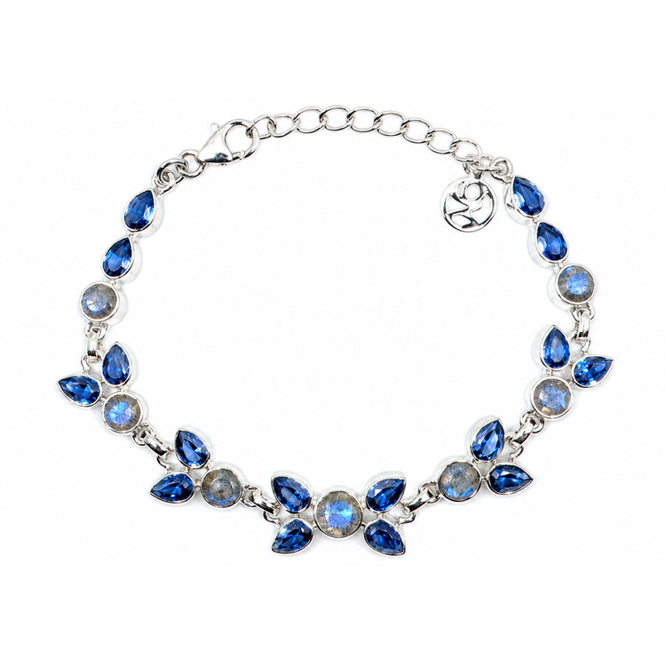 12.56 Ct.Tw. Blue Kyanite and Brown Labradorite Bezel Bracelet, Silver