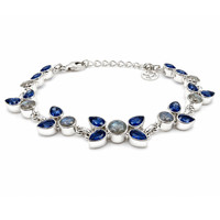 12.56 Ct.Tw.Total Carat Weight Blue Kyanite and Brown Labradorite Bezel Bracelet, Silver Image
