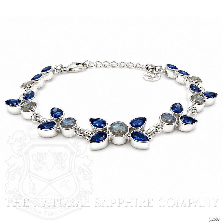 12.56 Ct.Tw. Blue Kyanite and Brown Labradorite Bezel Bracelet, Silver