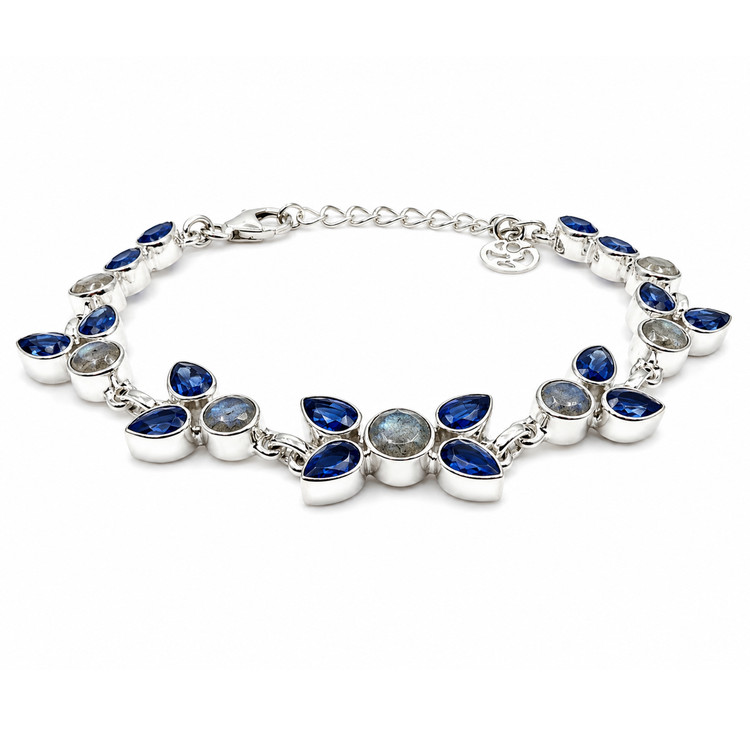 12.56 Ct.Tw. Blue Kyanite and Brown Labradorite Bezel Bracelet, Silver