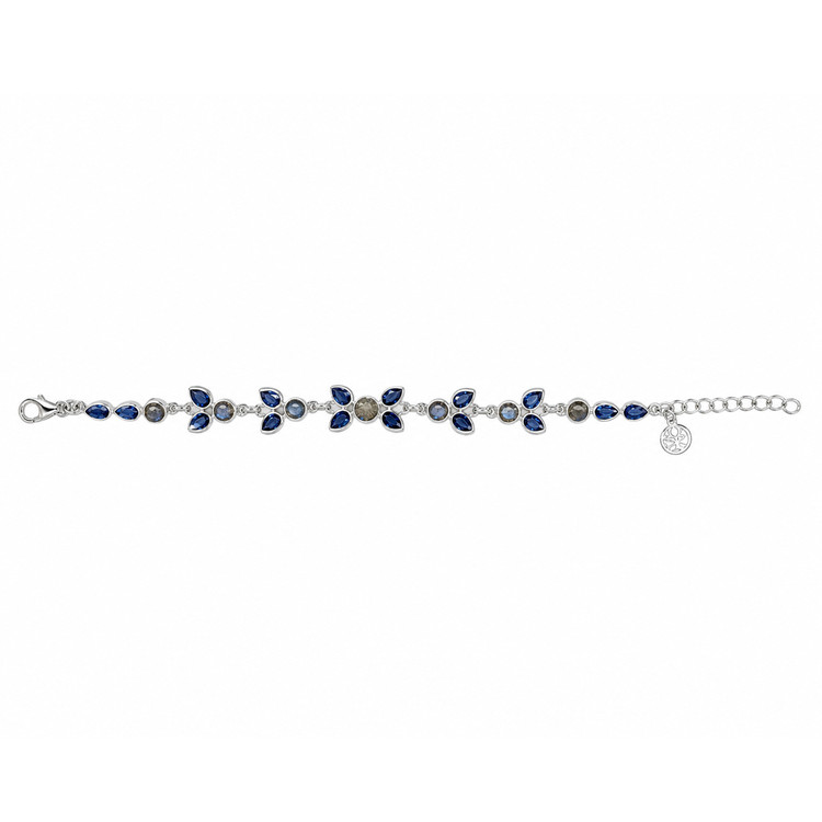 12.56 Ct.Tw. Blue Kyanite and Brown Labradorite Bezel Bracelet, Silver