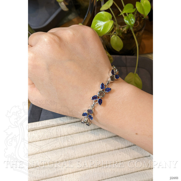 12.56 Ct.Tw. Blue Kyanite and Brown Labradorite Bezel Bracelet, Silver