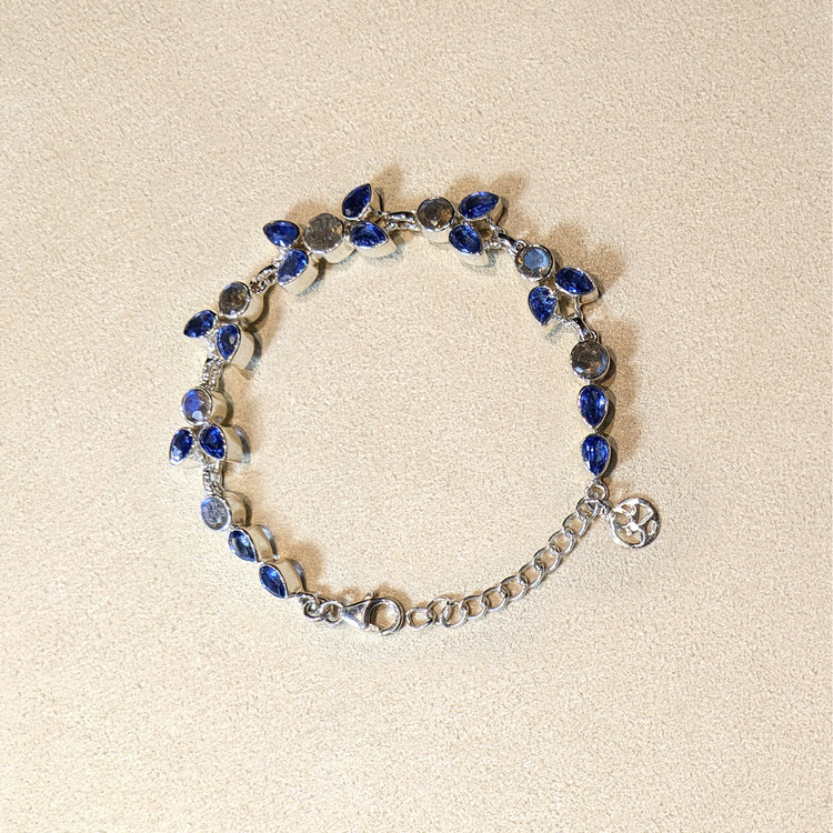 12.56 Ct.Tw. Blue Kyanite and Brown Labradorite Bezel Bracelet, Silver