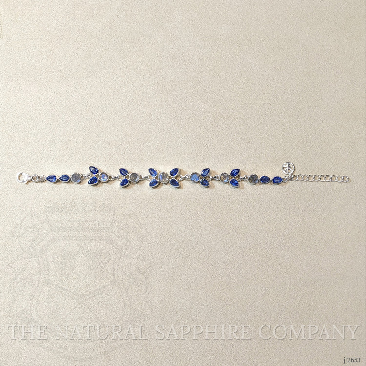 12.56 Ct.Tw. Blue Kyanite and Brown Labradorite Bezel Bracelet, Silver
