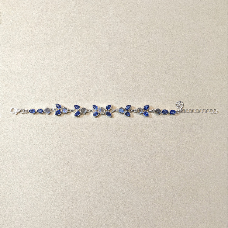 12.56 Ct.Tw. Blue Kyanite and Brown Labradorite Bezel Bracelet, Silver