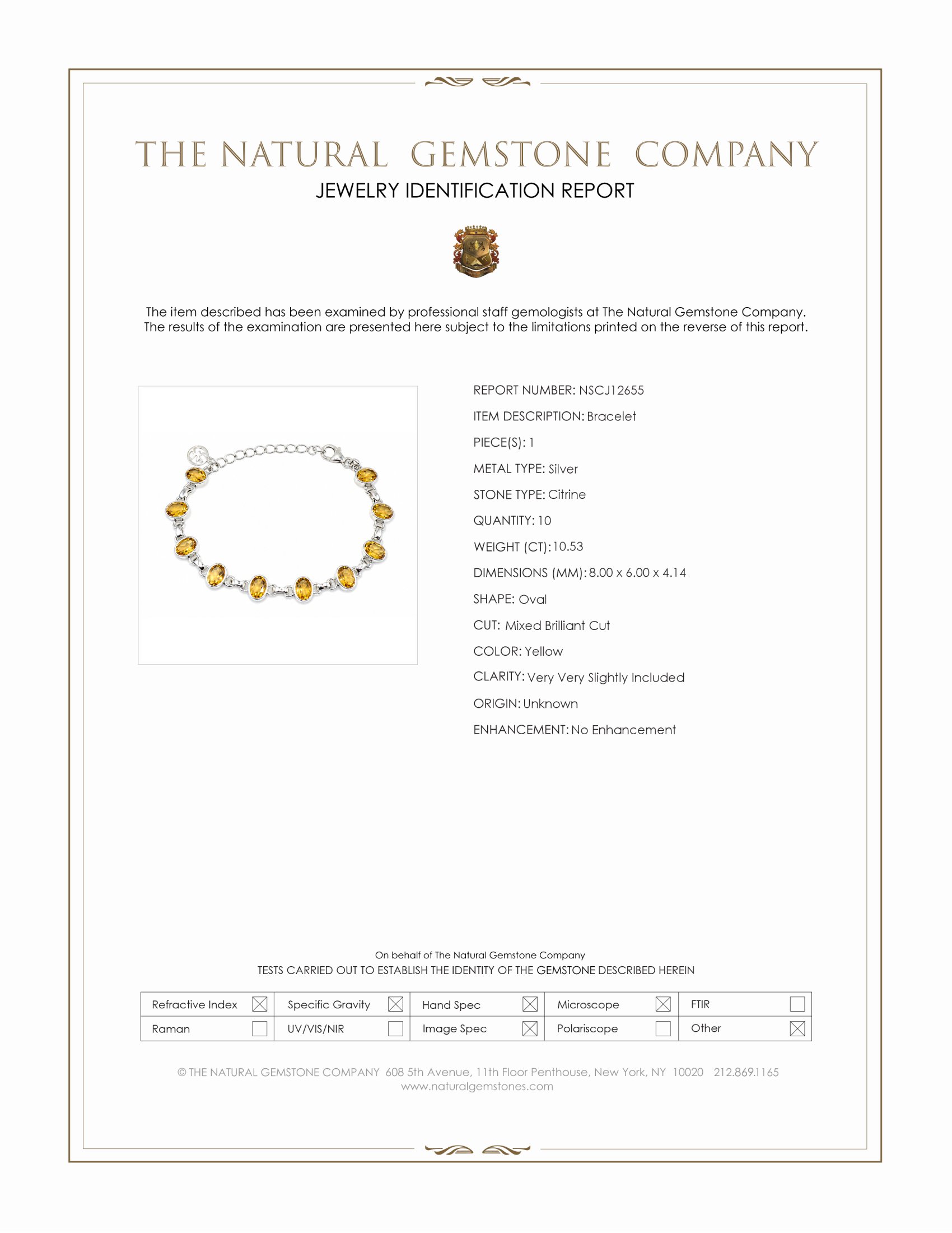 10.53 Ct.Tw. Yellow Citrine Bezel Bracelet, Silver