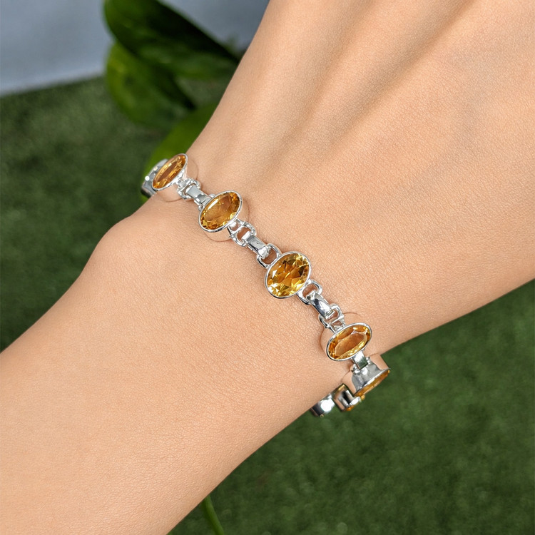10.53 Ct.Tw. Yellow Citrine Bezel Bracelet, Silver