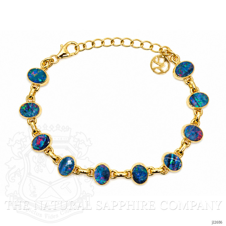 5.41 Ct.Tw. Multi Color Opal Bezel Bracelet, 18K Gold Plated Silver