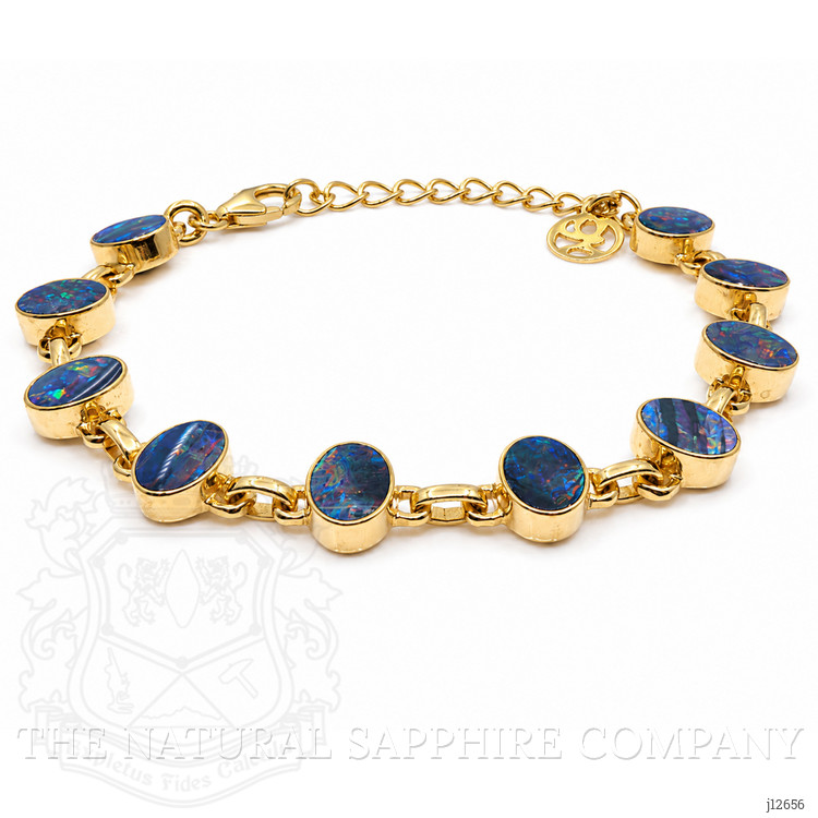 5.41 Ct.Tw. Multi Color Opal Bezel Bracelet, 18K Gold Plated Silver