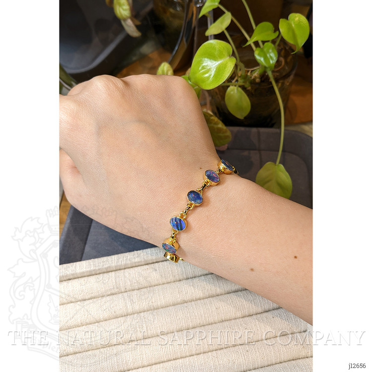 5.41 Ct.Tw. Multi Color Opal Bezel Bracelet, 18K Gold Plated Silver