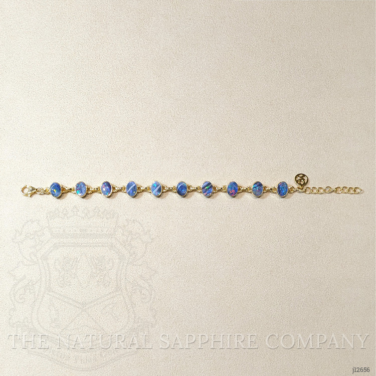 5.41 Ct.Tw. Multi Color Opal Bezel Bracelet, 18K Gold Plated Silver