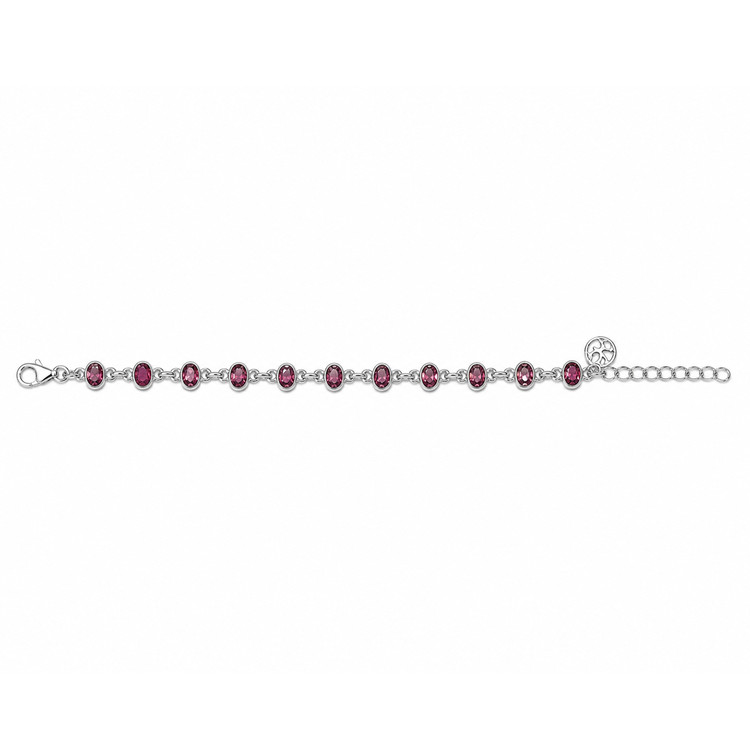 6.04 Ct.Tw. Purplish Red Rhodolite Garnet Bezel Bracelet, Silver