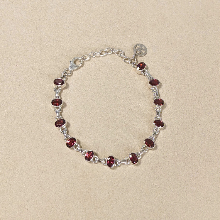 6.04 Ct.Tw. Purplish Red Rhodolite Garnet Bezel Bracelet, Silver