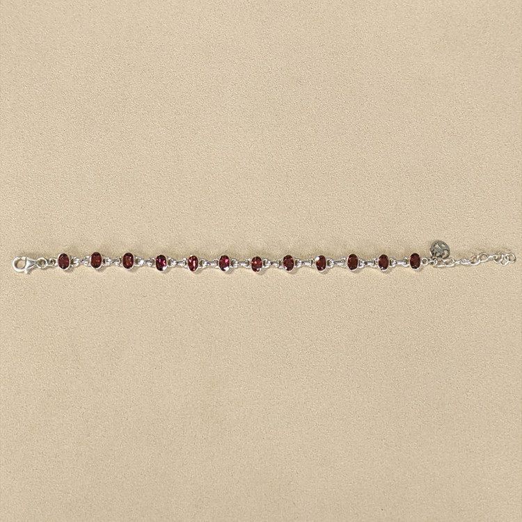 6.04 Ct.Tw. Purplish Red Rhodolite Garnet Bezel Bracelet, Silver