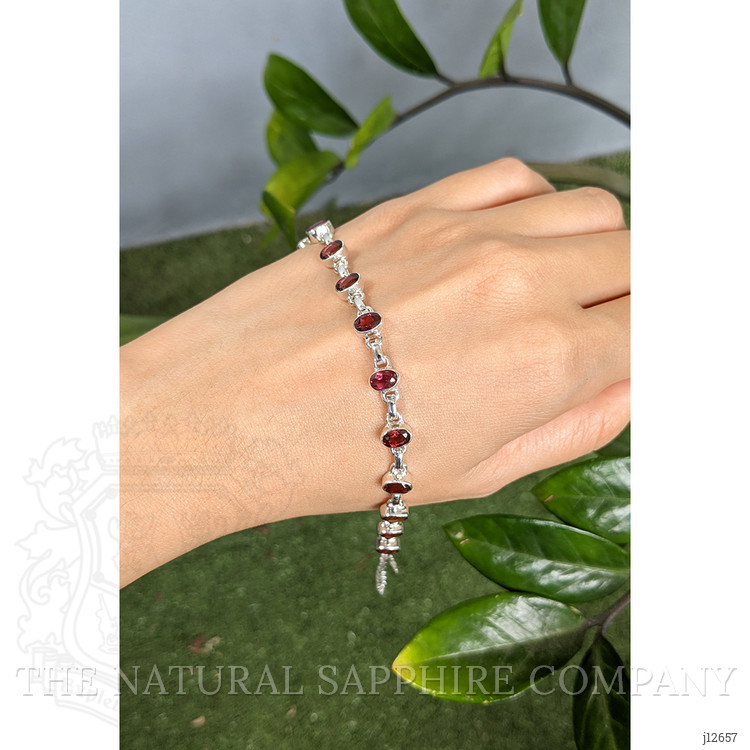 6.04 Ct.Tw. Purplish Red Rhodolite Garnet Bezel Bracelet, Silver