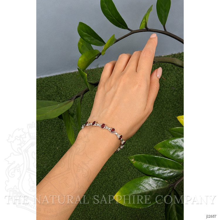 6.04 Ct.Tw. Purplish Red Rhodolite Garnet Bezel Bracelet, Silver