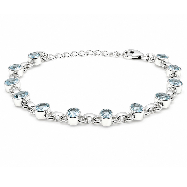 3.29 Ct.Tw. Blue Aquamarine Bezel Bracelet, Silver