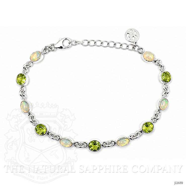 6.83 Ct.Tw. Multi Color Crystal Opal (Jelly Opal) and Green (Lime Green) Peridot Bezel Bracelet, Silver