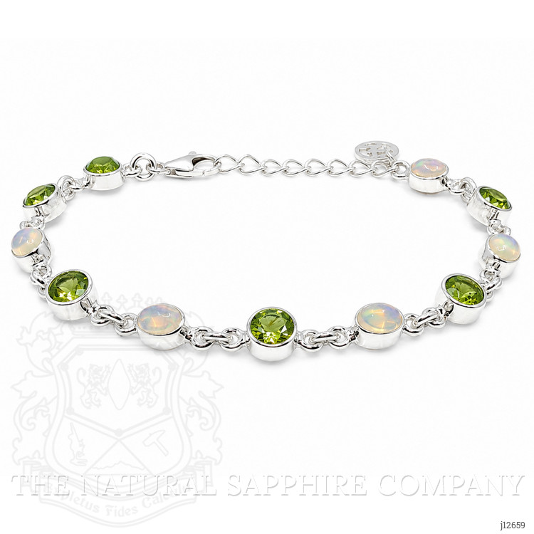 6.83 Ct.Tw. Multi Color Crystal Opal (Jelly Opal) and Green (Lime Green) Peridot Bezel Bracelet, Silver