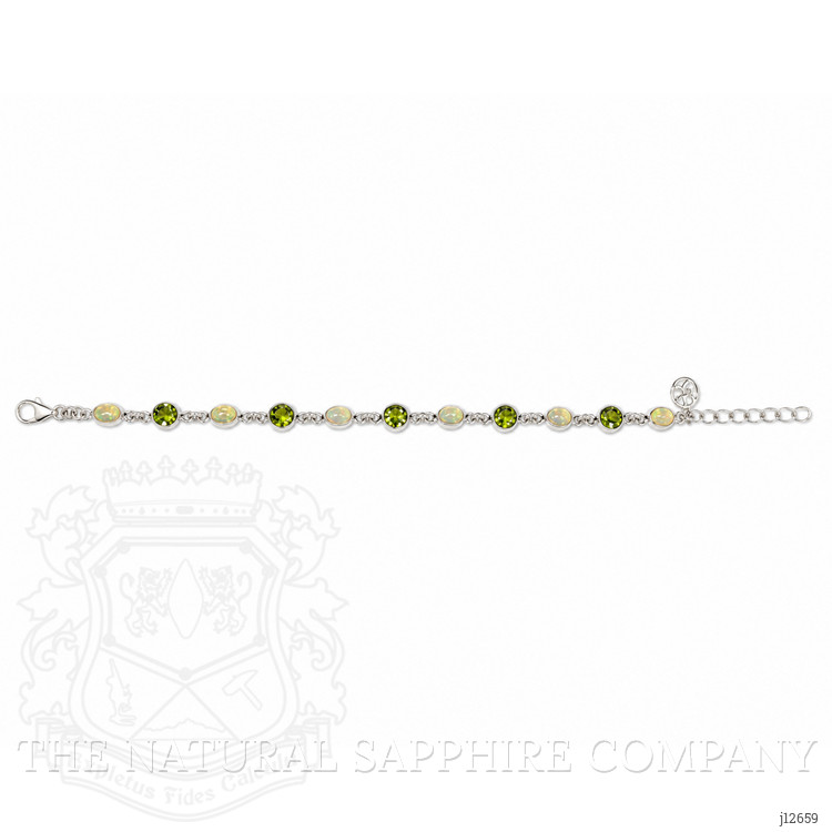 6.83 Ct.Tw. Multi Color Crystal Opal (Jelly Opal) and Green (Lime Green) Peridot Bezel Bracelet, Silver