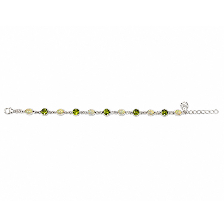 6.83 Ct.Tw. Multi Color Crystal Opal (Jelly Opal) and Green (Lime Green) Peridot Bezel Bracelet, Silver