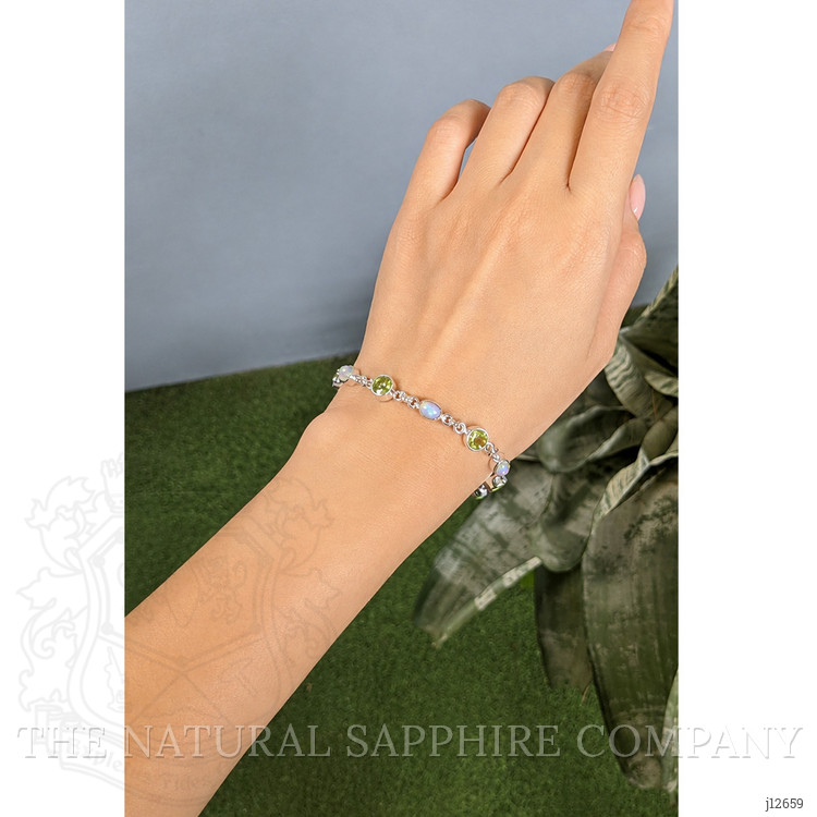 6.83 Ct.Tw. Multi Color Crystal Opal (Jelly Opal) and Green (Lime Green) Peridot Bezel Bracelet, Silver