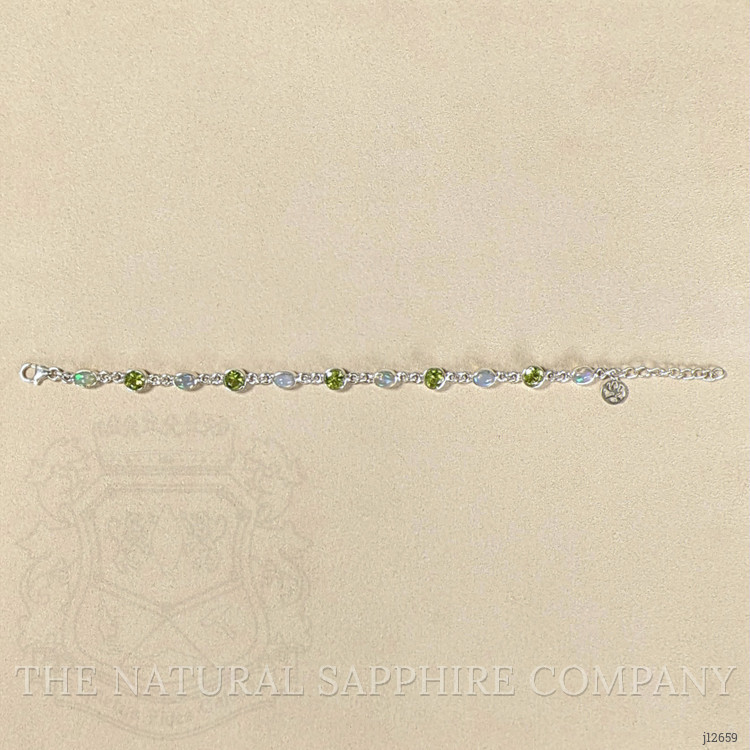 6.83 Ct.Tw. Multi Color Crystal Opal (Jelly Opal) and Green (Lime Green) Peridot Bezel Bracelet, Silver