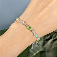 6.83 Ct.Tw.Total Carat Weight Multi Color Crystal Opal (Jelly Opal) and Green (Lime Green) Peridot Bezel Bracelet, Silver Life Style