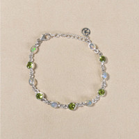6.83 Ct.Tw.Total Carat Weight Multi Color Crystal Opal (Jelly Opal) and Green (Lime Green) Peridot Bezel Bracelet, Silver Life Style