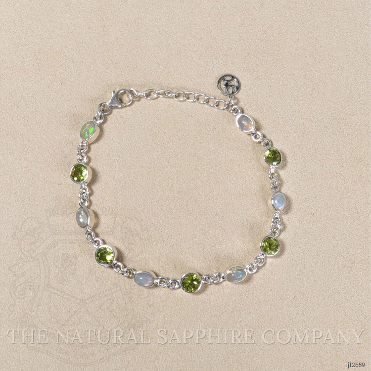 6.83 Ct.Tw. Multi Color Crystal Opal (Jelly Opal) and Green (Lime Green) Peridot Bezel Bracelet, Silver