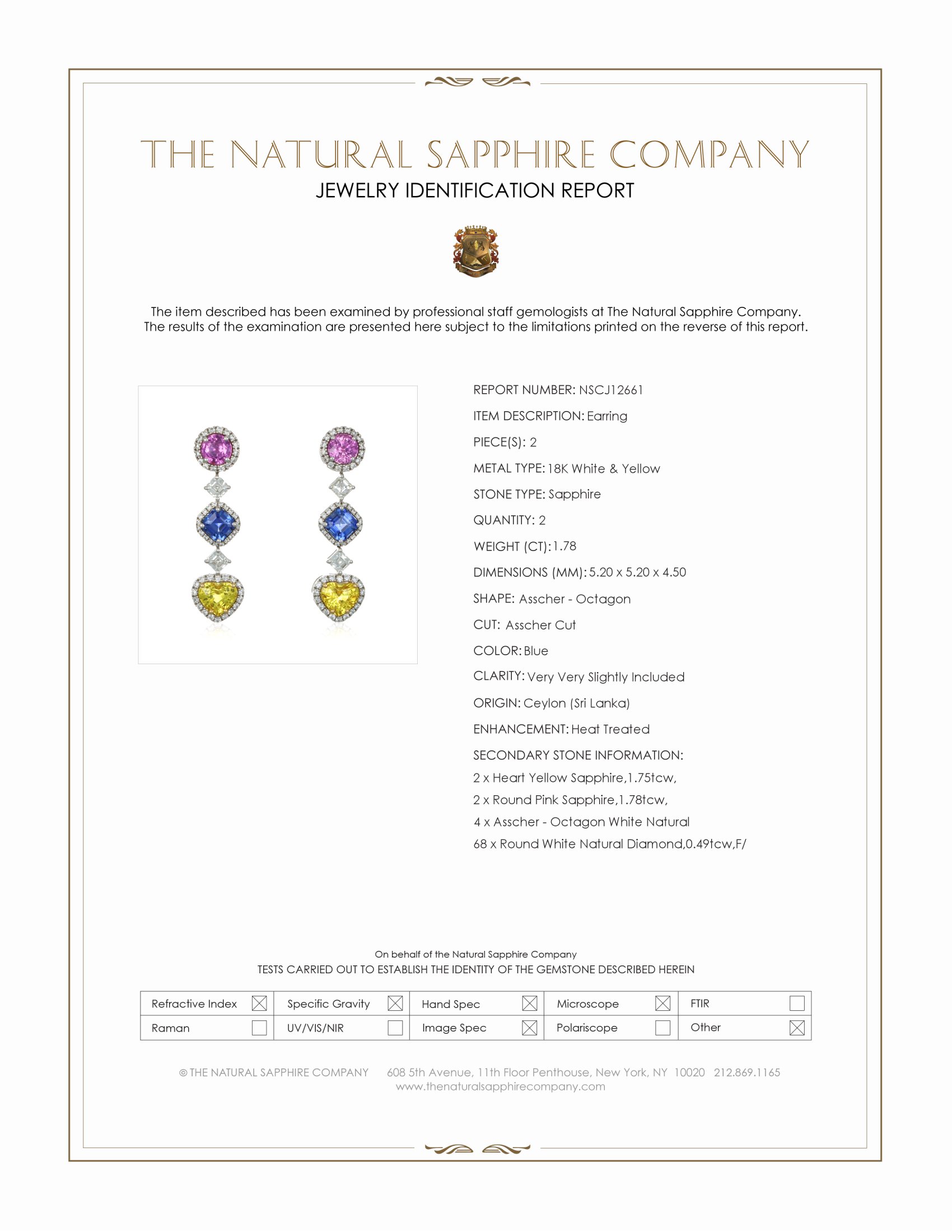 5.31 Ct.Tw. Mixed Sapphire and Natural Diamond Pave Earrings, 18K White & Yellow