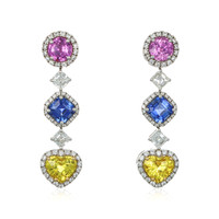 5.31&nbsp;Ct.Tw.Total Carat Weight Mixed Sapphire and Natural Diamond Pave Earrings, 18K White & Yellow Video