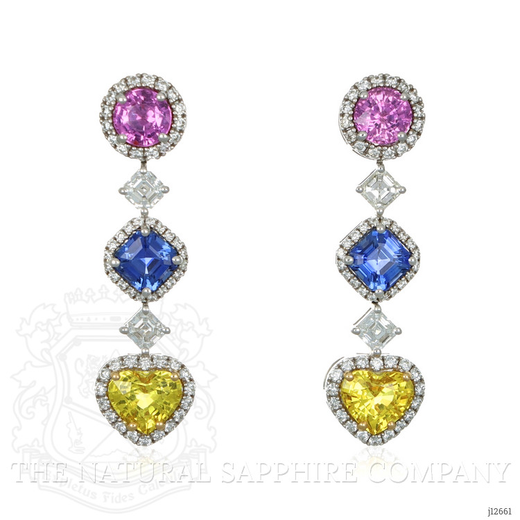 5.31 Ct.Tw. Mixed Sapphire and Natural Diamond Pave Earrings, 18K White & Yellow