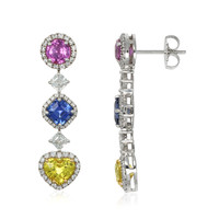 5.31&nbsp;Ct.Tw.Total Carat Weight Mixed Sapphire and Natural Diamond Pave Earrings, 18K White & Yellow Image