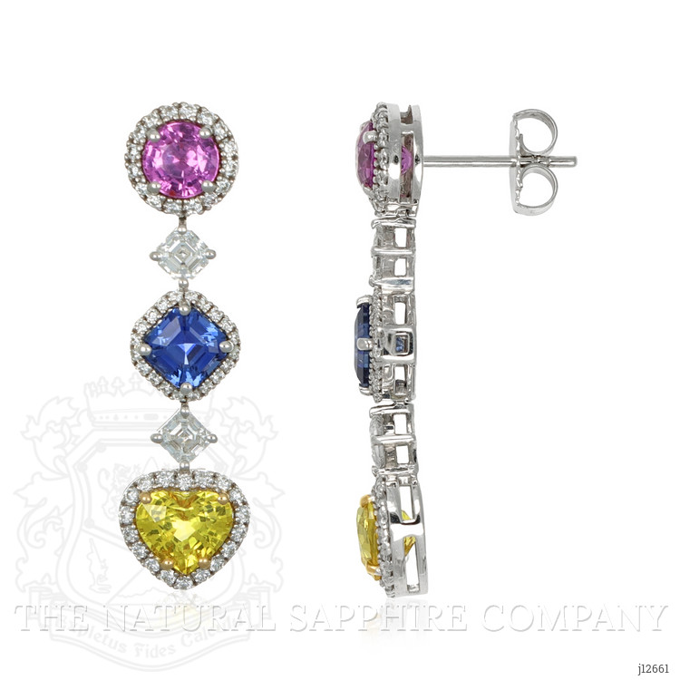 5.31 Ct.Tw. Mixed Sapphire and Natural Diamond Pave Earrings, 18K White & Yellow