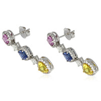 5.31&nbsp;Ct.Tw.Total Carat Weight Mixed Sapphire and Natural Diamond Pave Earrings, 18K White & Yellow Image