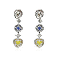 5.31&nbsp;Ct.Tw.Total Carat Weight Mixed Sapphire and Natural Diamond Pave Earrings, 18K White & Yellow Image