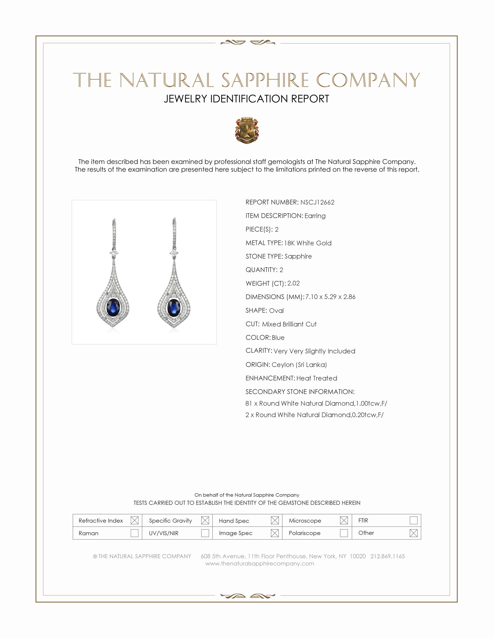 2.02 Ct.Tw. Blue Sapphire and Natural Diamond Pave Earrings, 18K White Gold