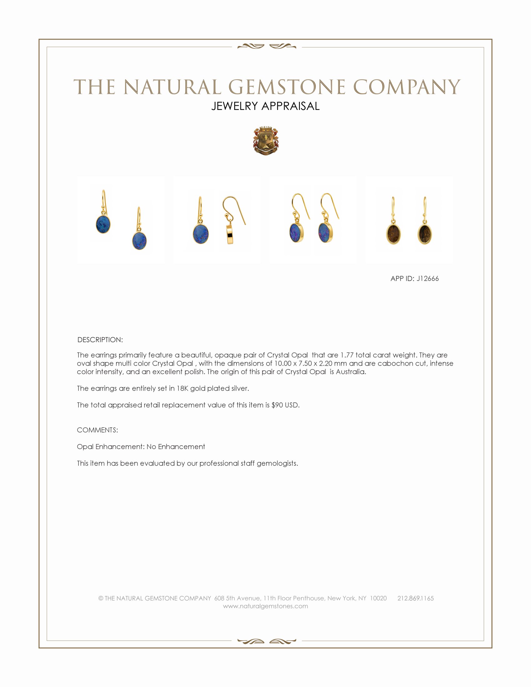 1.77 Ct.Tw. Multi Color Opal Bezel Earrings, 18K Gold Plated Silver